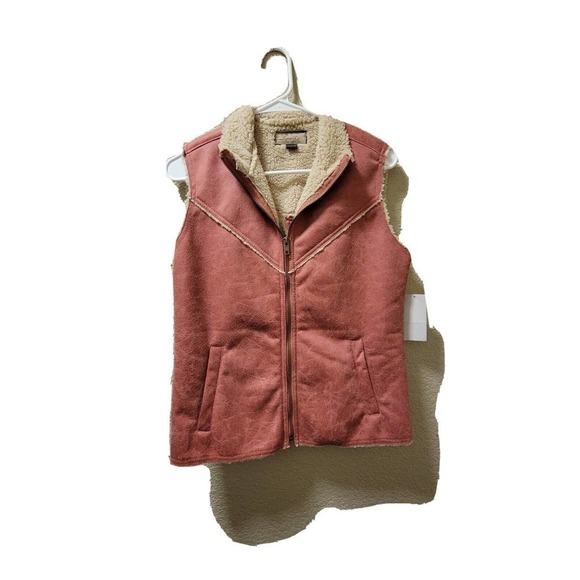 NWT Legacy Falls Western Rose Pink Faux Suede Sherpa Lined Zipper Light Vest Sm - Picture 1 of 6